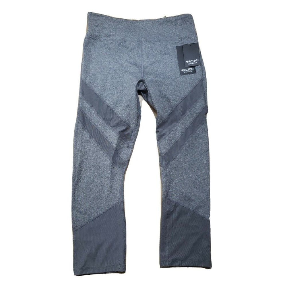 Rctiv8 Grey NEW Leggings Mesh Panels NWT Crop Cropped 4 Way Stretch - MSRP $89